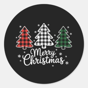 Merry kerstboom Buffalo Pset Red White Ronde Sticker
