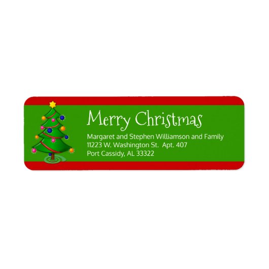 Merry kerstboom Festive Red Green Simple Fun Etiket (Voorkant)