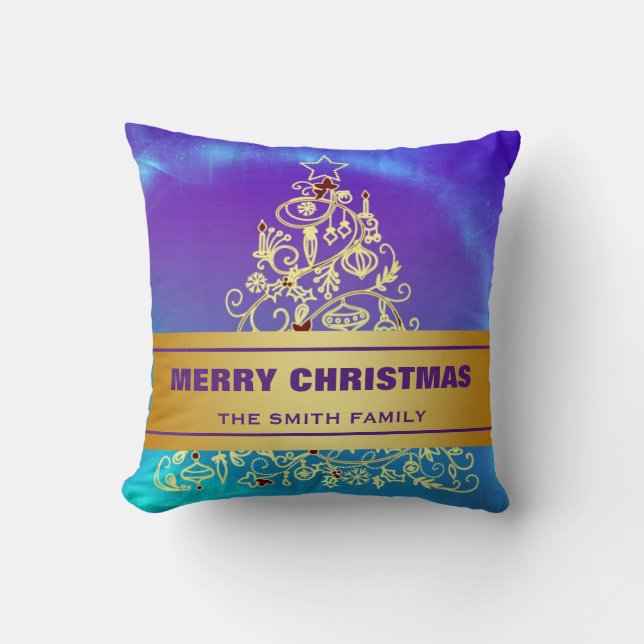 Merry kerstboom Gold Glitter Star Kussen (Voorkant)