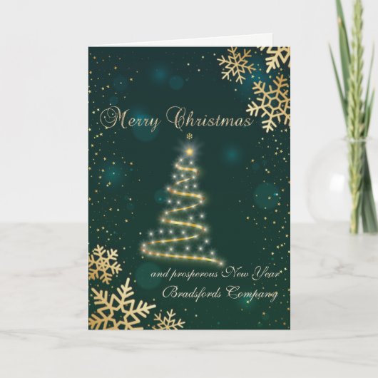 Merry kerstboom Gold Snowflakes, groen Feestdagen Kaart (Voorkant)