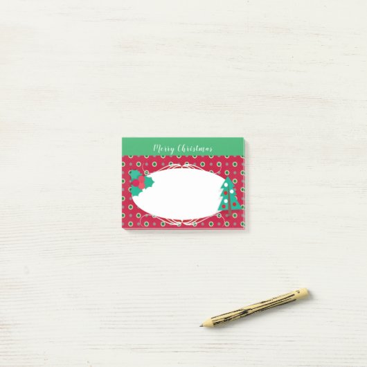 Merry kerstboom Greenery Polka Dot Post-it® Notes (Op bureau)