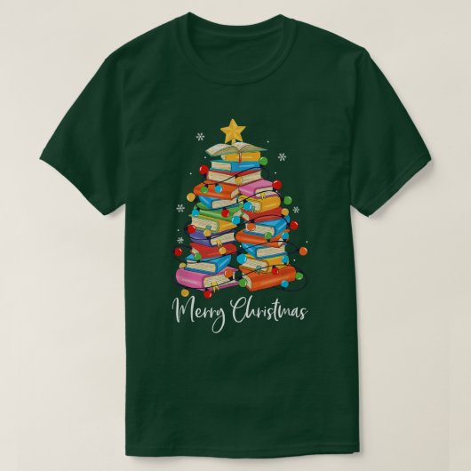 Merry kerstboom Librarian Xmas Reading Book L T-shirt (Design voorkant)