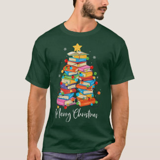 Merry kerstboom Librarian Xmas Reading Book L T-shirt
