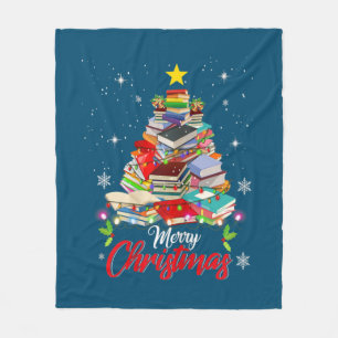 Merry kerstboom Love Reading Books Librarian Fleece Deken