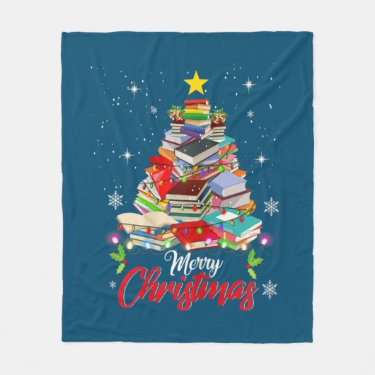 Merry kerstboom Love Reading Books Librarian Fleece Deken (Voorkant)