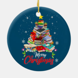 Merry kerstboom Love Reading Books Librarian Keramisch Ornament