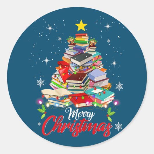 Merry kerstboom Love Reading Books Librarian Ronde Sticker (Voorkant)