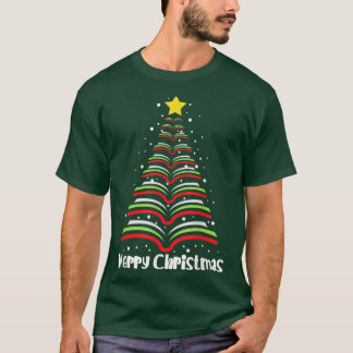 Merry kerstboom Love Reading Books Librarian T-shirt