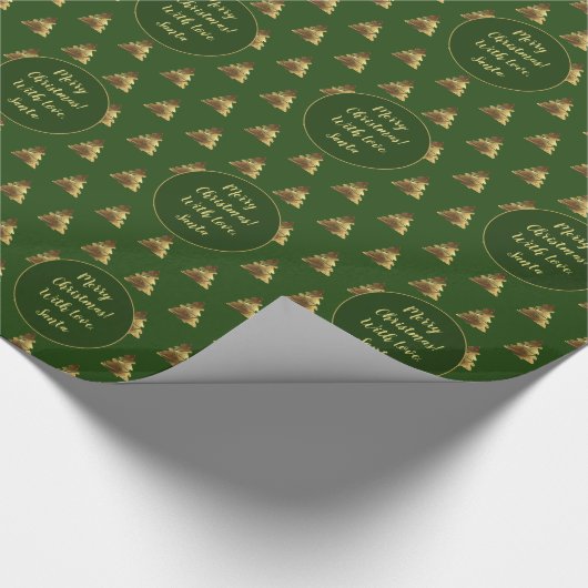Merry kerstboom Pattern Green Faux Gold Brown Cadeaupapier (Hoek)