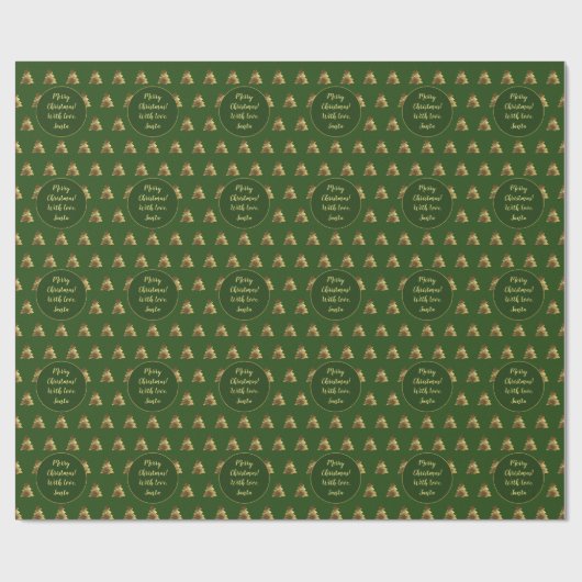 Merry kerstboom Pattern Green Faux Gold Brown Cadeaupapier (Vlak)