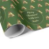 Merry kerstboom Pattern Green Faux Gold Brown Cadeaupapier (Rol Hoek)