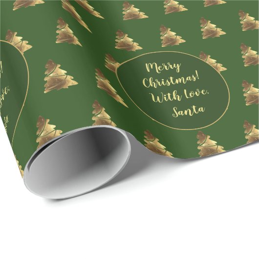 Merry kerstboom Pattern Green Faux Gold Brown Cadeaupapier (Rol Hoek)