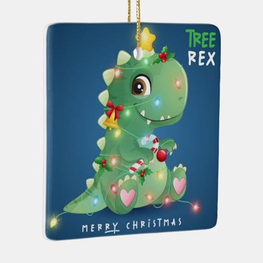 Merry kerstboom Rex Dinosaur Keramisch Ornament (Rechts)