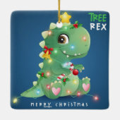 Merry kerstboom Rex Dinosaur Keramisch Ornament (Achterkant)