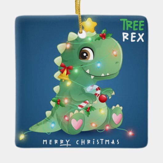Merry kerstboom Rex Dinosaur Keramisch Ornament (Voorkant)