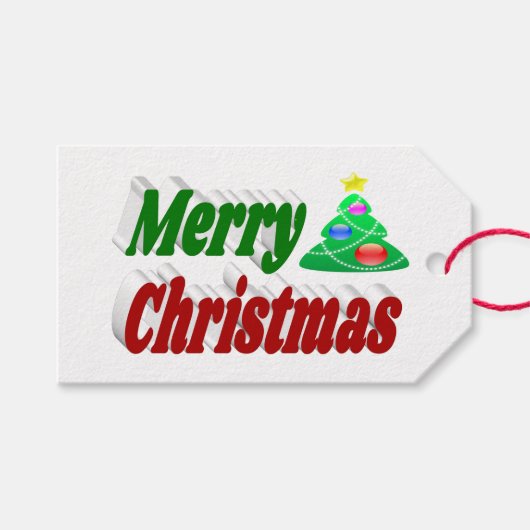 Merry kerstboom rode groene typografie cadeaulabel (Voorkant (Horizontaal))