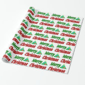 Merry kerstboom rode groene typografie cadeaupapier (Uitgerold)