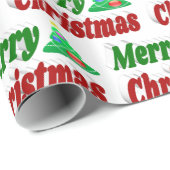 Merry kerstboom rode groene typografie cadeaupapier (Rol Hoek)