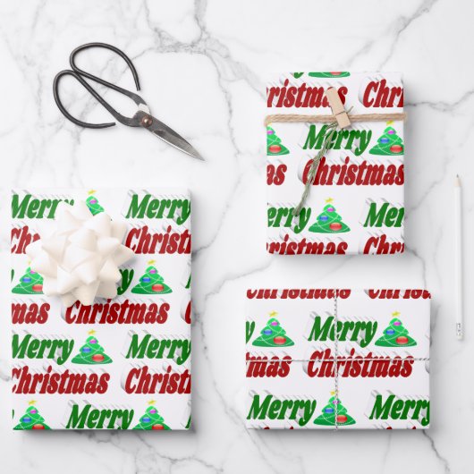 Merry kerstboom rode groene typografie inpakpapier vel (Voorkant)