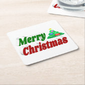 Merry kerstboom rode groene typografie kartonnen onderzetters (Schuin)