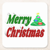 Merry kerstboom rode groene typografie kartonnen onderzetters (Voorkant)