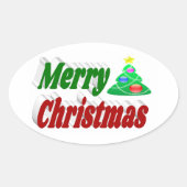Merry kerstboom rode groene typografie ovale sticker (Voorkant)