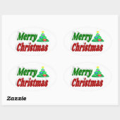 Merry kerstboom rode groene typografie ovale sticker (Vel)