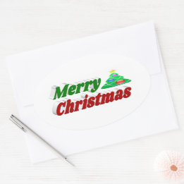 Merry kerstboom rode groene typografie ovale sticker