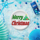 Merry kerstboom rode groene typografie papieren bordje (Feest)