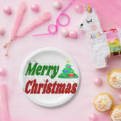 Merry kerstboom rode groene typografie papieren bordje (Feest)