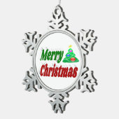 Merry kerstboom rode groene typografie tin sneeuwvlok ornament (Rechts)