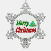 Merry kerstboom rode groene typografie tin sneeuwvlok ornament (Voorkant)