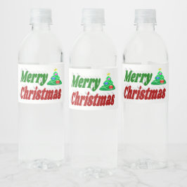 Merry kerstboom rode groene typografie waterfles etiket