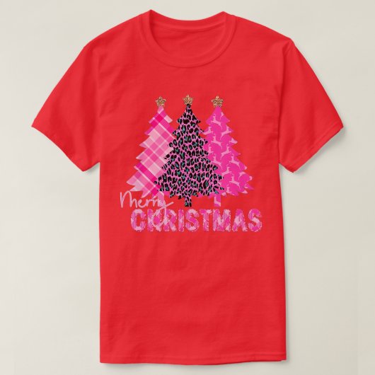 Merry kerstboom Roze Buffalo Pset en Leopar T-shirt (Design voorkant)