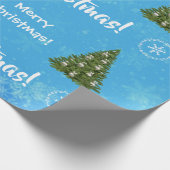 Merry kerstboom Santa Cute Girly Unicorn Blue Cadeaupapier (Hoek)