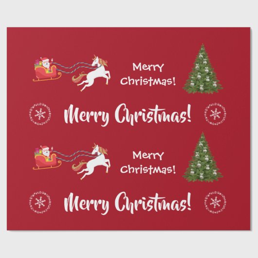 Merry kerstboom Santa Sleigh Girly Unicorn Cadeaupapier (Vlak)