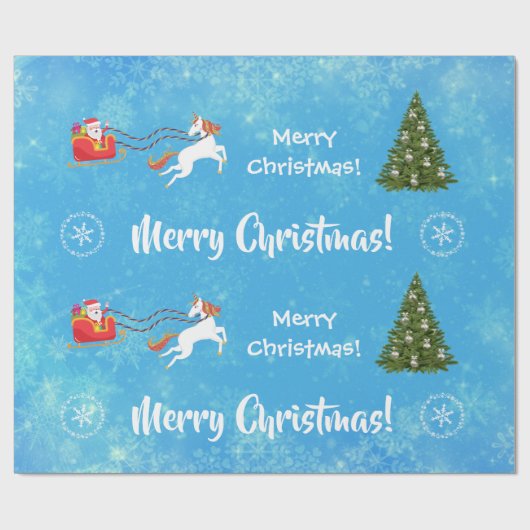 Merry kerstboom Santa Sleigh Girly Unicorn Cadeaupapier (Vlak)