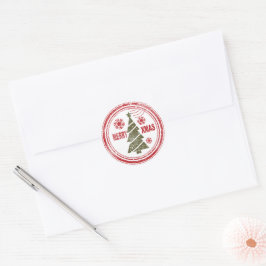 Merry kerstboom Snowflake Postmark Ronde Sticker
