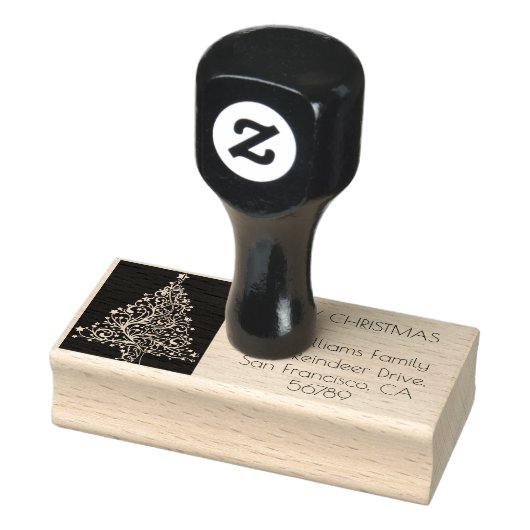 Merry kerstboom Typografie Black en White Rubberstempel (Stempel)