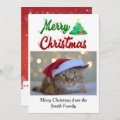 Merry kerstboomfoto rood groen script feestdagenkaart (Voorkant / Achterkant)
