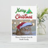 Merry kerstboomfoto rood groen script feestdagenkaart (Staand voorkant)