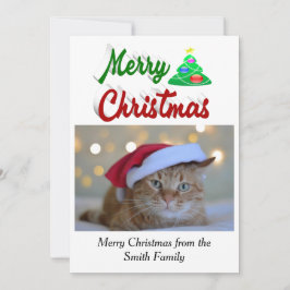 Merry kerstboomfoto rood groen script feestdagenkaart