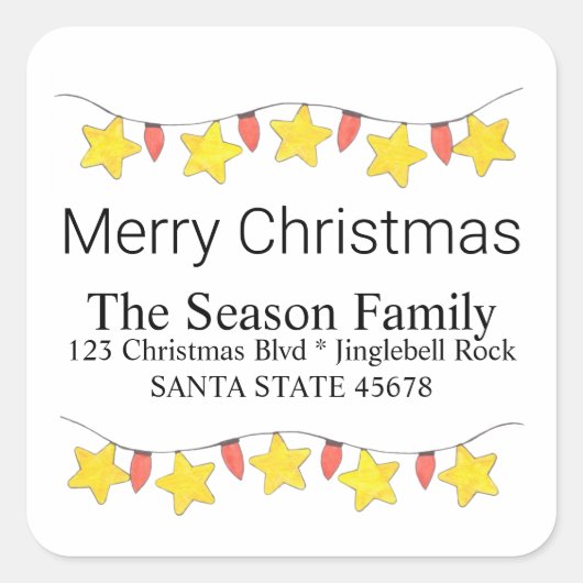 Merry kerstboomlampjes Envelope-zegel Vierkante Sticker (Voorkant)
