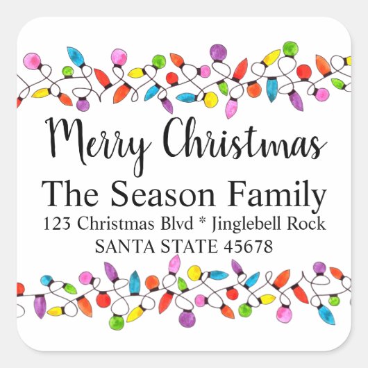 Merry kerstboomlampjes Envelope-zegel Vierkante Sticker (Voorkant)
