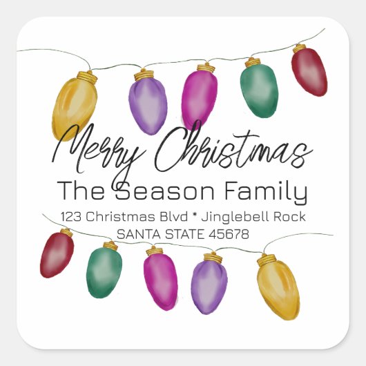 Merry kerstboomlampjes Envelope-zegel Vierkante Sticker (Voorkant)