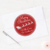 Merry kerstboomnaam Red Silver Santa Sleigh Ronde Sticker (Envelop)