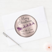 Merry kerstboomnaam Roos Santa Sleigh Paars Ronde Sticker (Envelop)