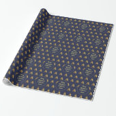 Merry kerstboompatroon Elegant Dark Blue Cadeaupapier (Uitgerold)