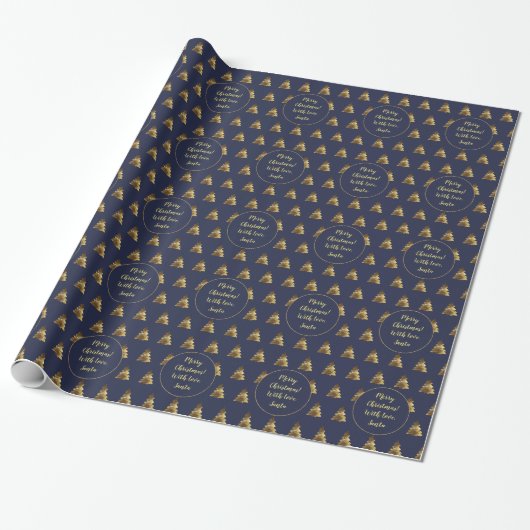Merry kerstboompatroon Elegant Dark Blue Cadeaupapier (Uitgerold)