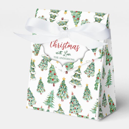 Merry kerstboompatroon witte groene winter bedankdoosjes (Voorkant Zijde)